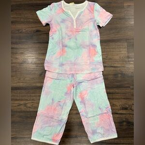 Ekouaer Women’s Pastel Tie-Dye Pajama Set - Pink/Blue/Green - Size Small